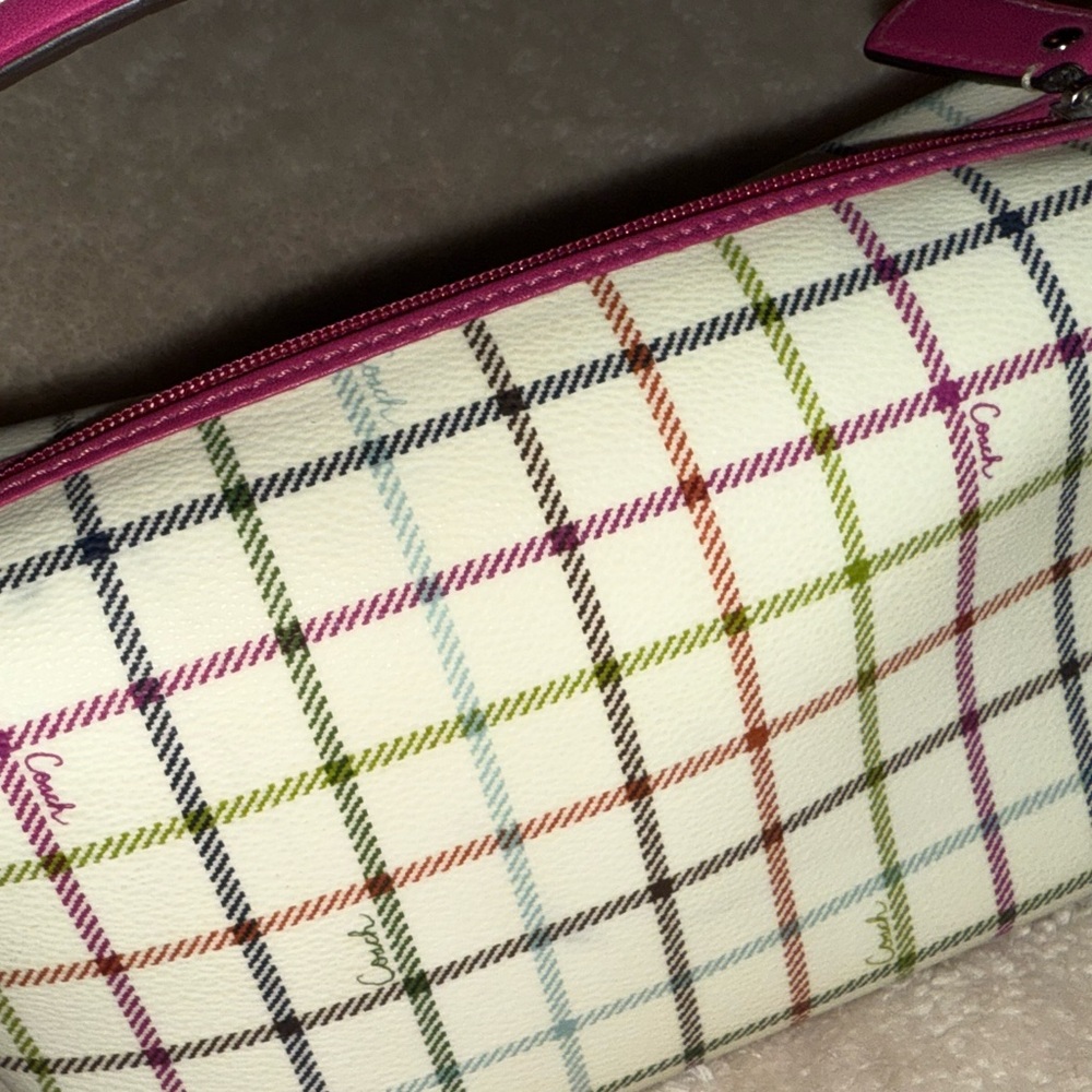 Y2K Coach Heritage Tattersall Multicolor Plaid Cream Magenta Shoulder Bag Iconic - Picture 5 of 16